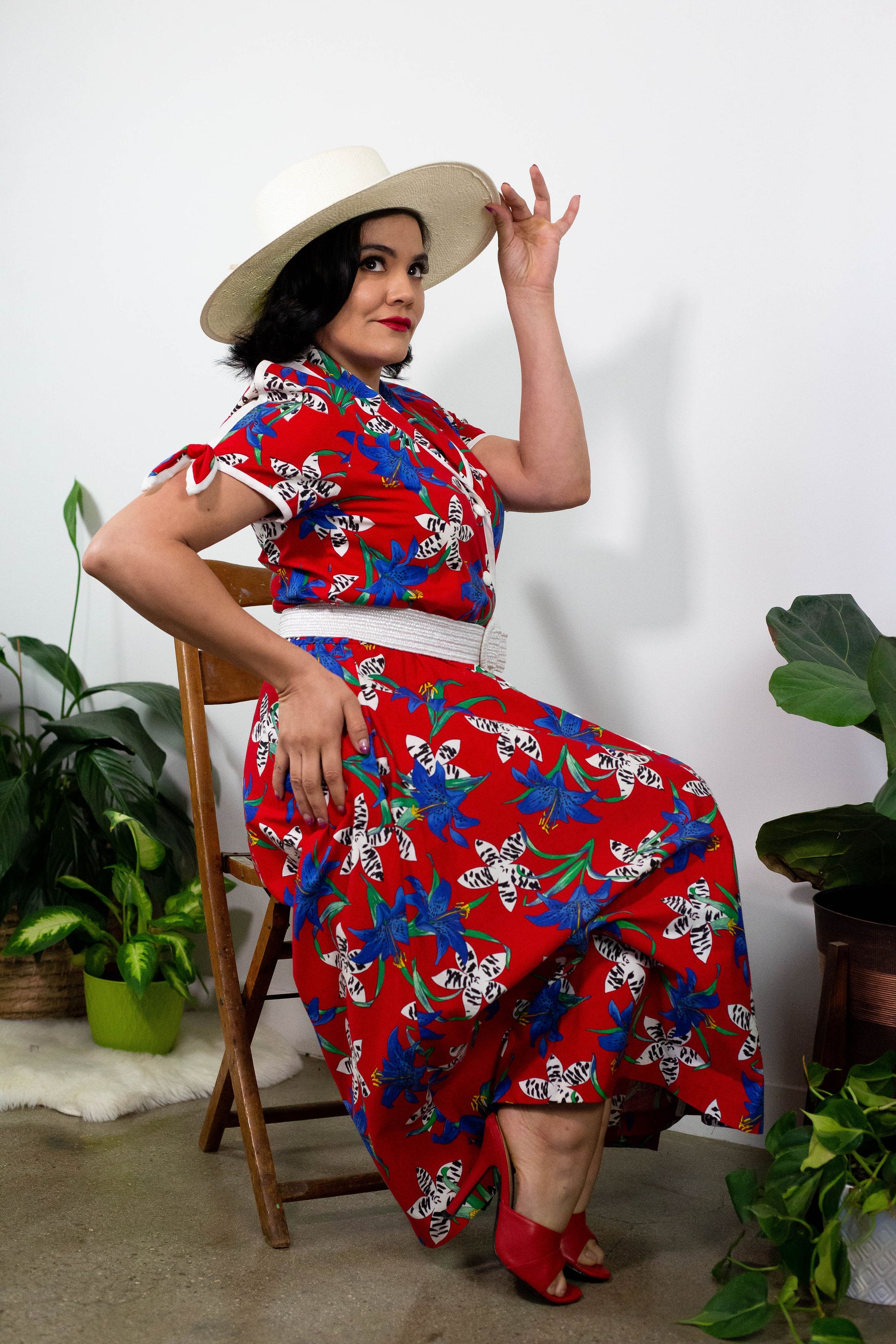 80’s Tropical Button Front Cotton Dress (M)