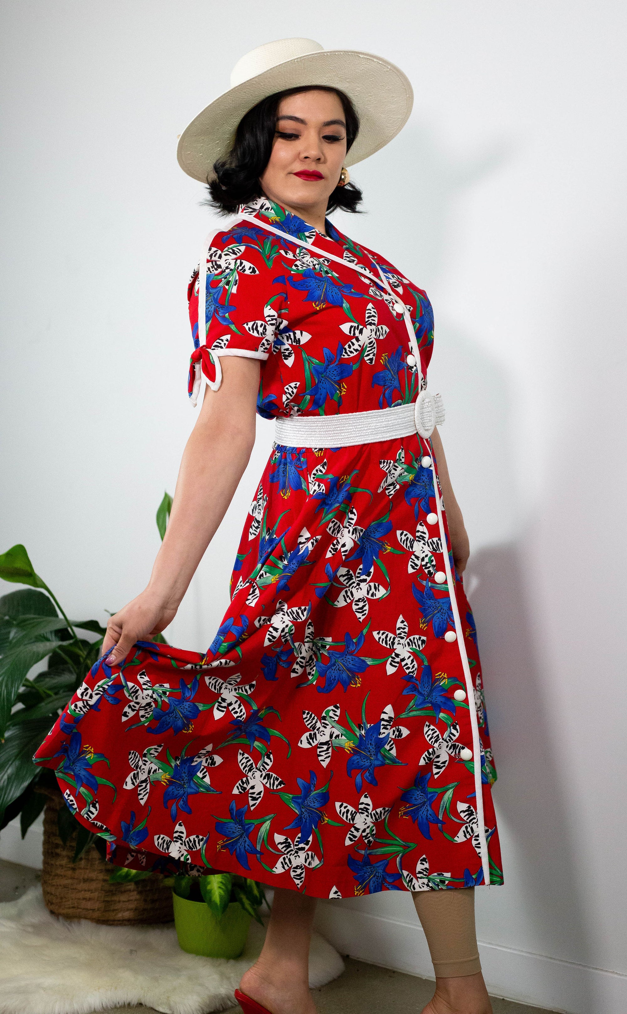 80’s Tropical Button Front Cotton Dress (M)