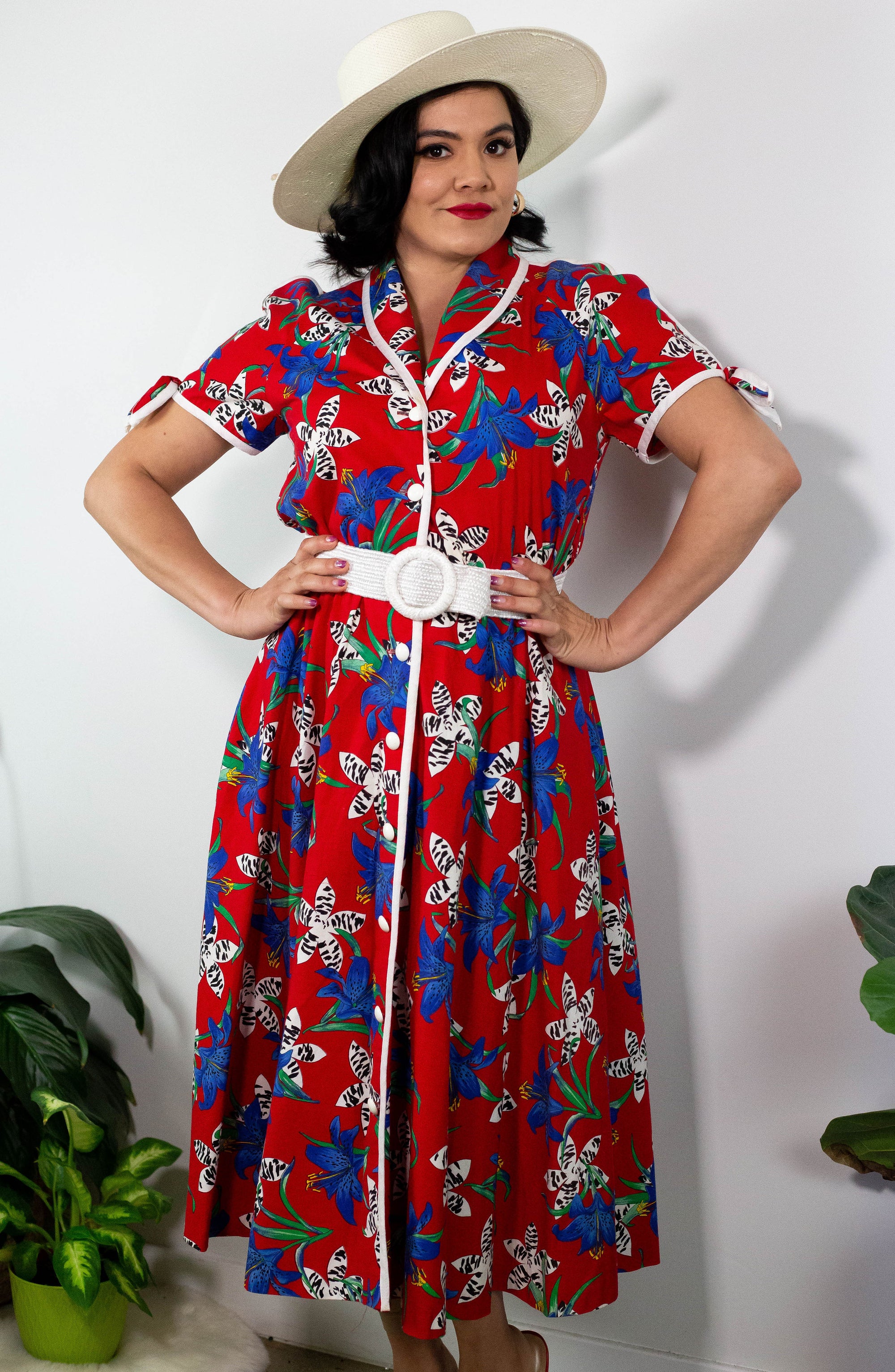 80’s Tropical Button Front Cotton Dress (M)