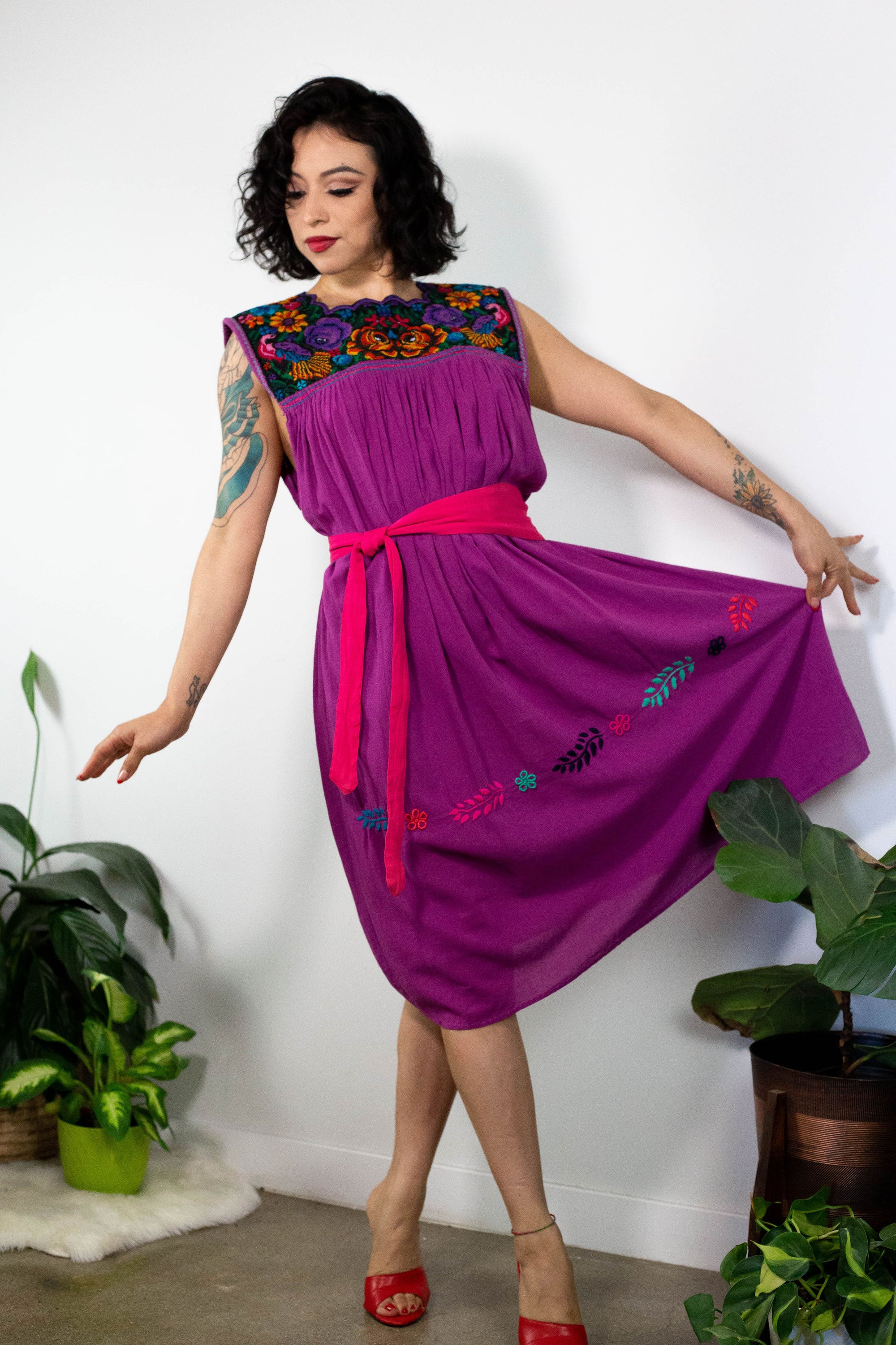 80's Oaxacan Gauze Floral Dress (S-M)