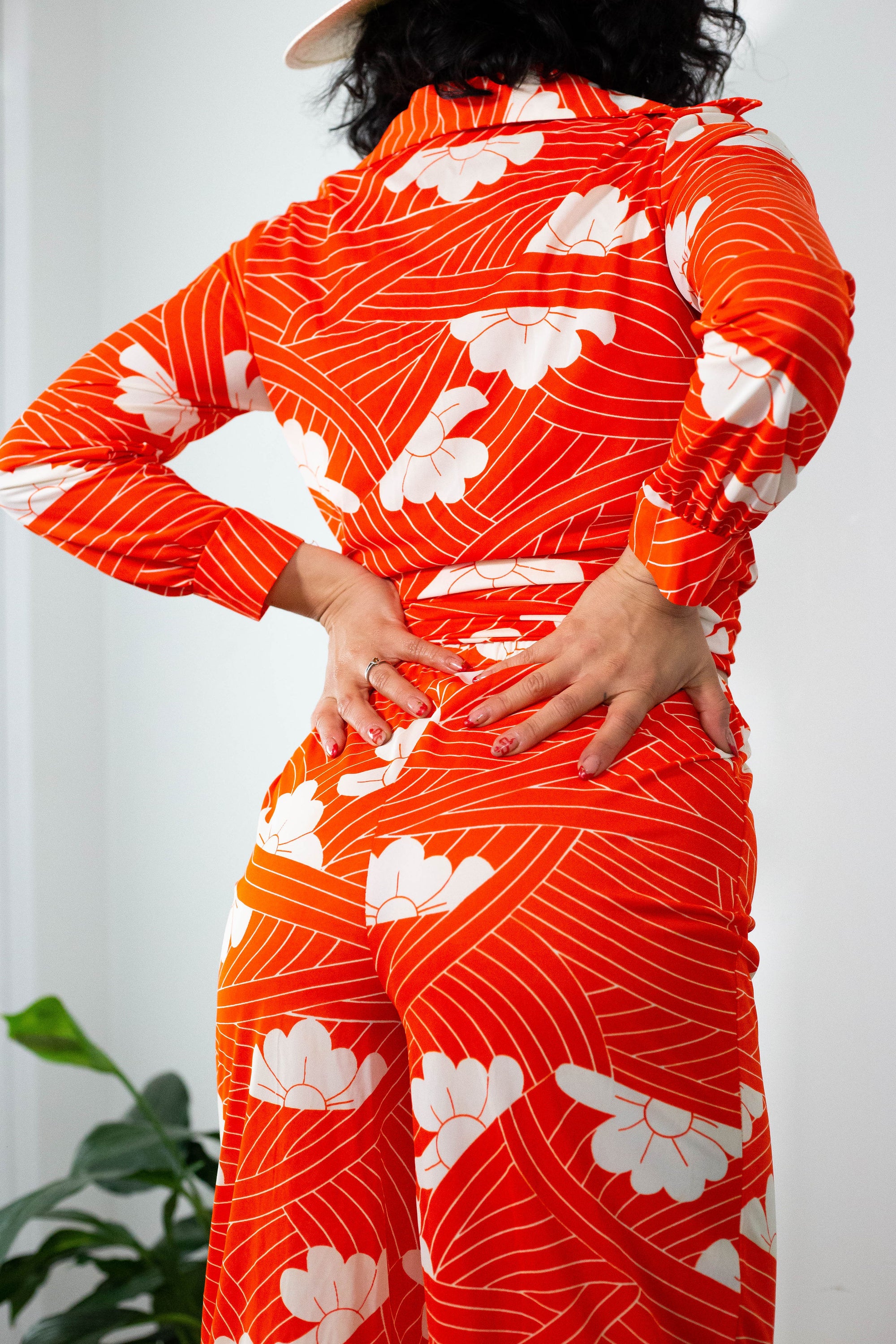 70's Daisy SunRise Cloud Print Polyester Pant Set (M)