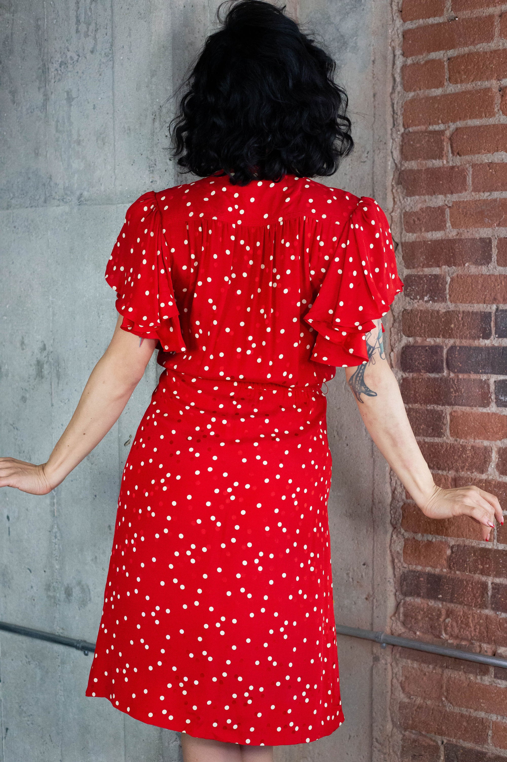 90's Red Polka Dot Silky Dress (M)