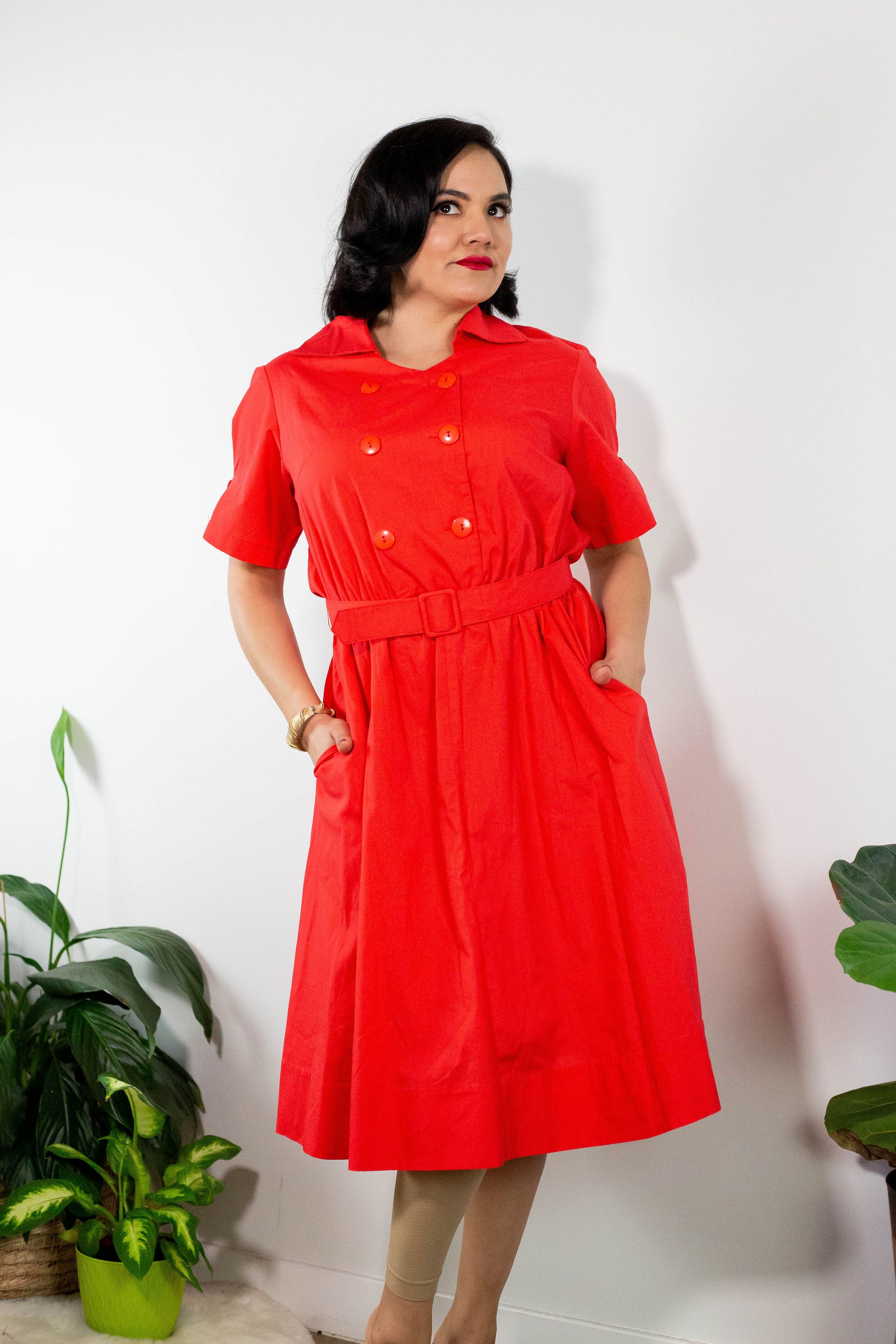 90's Blood Orange Cotton Shirt Dress (M)