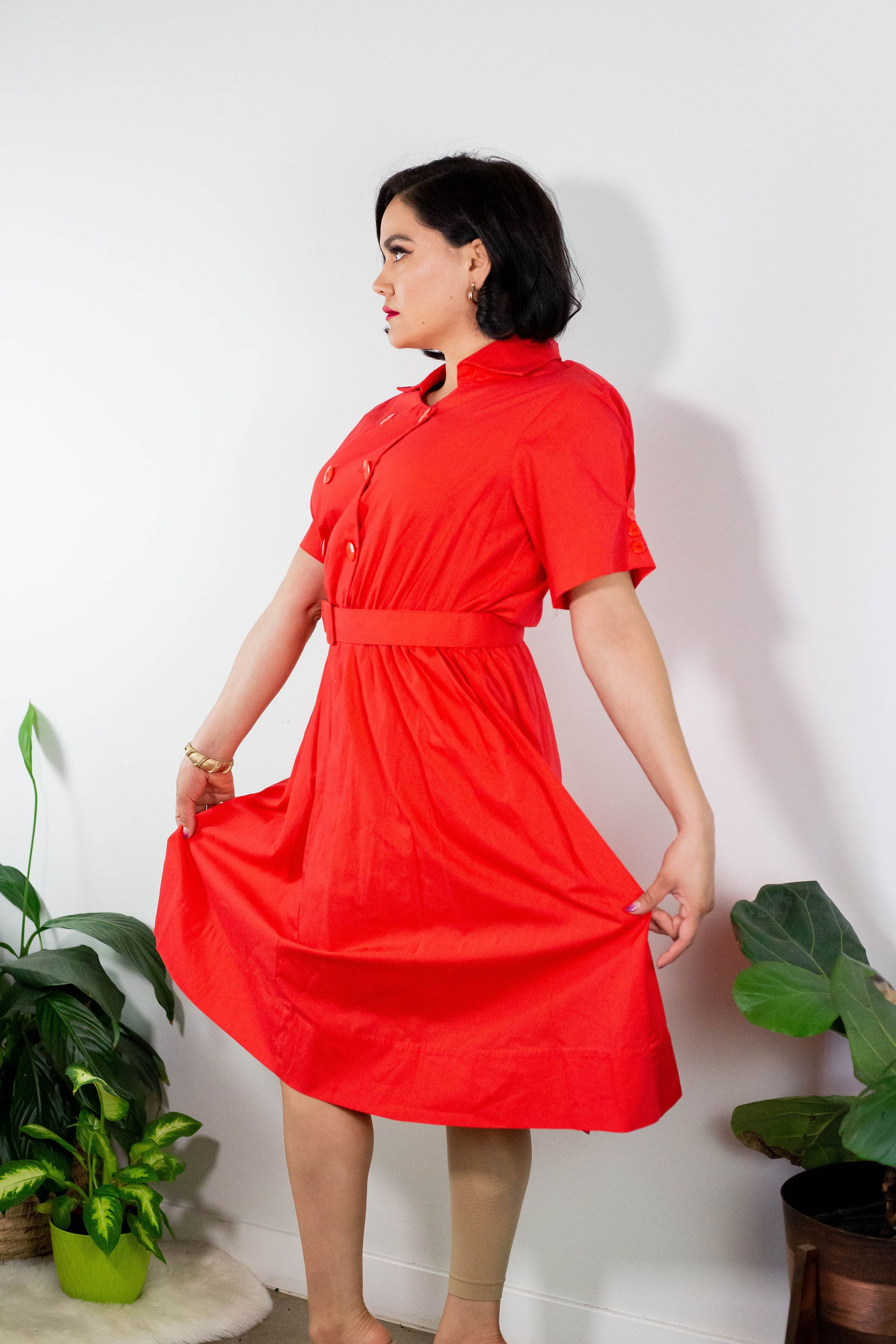 90's Blood Orange Cotton Shirt Dress (M)