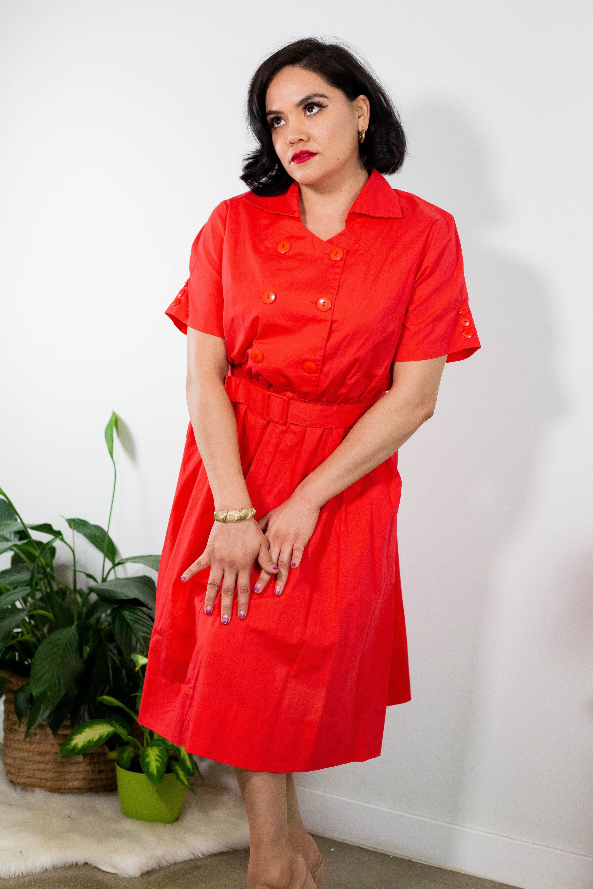 90's Blood Orange Cotton Shirt Dress (M)