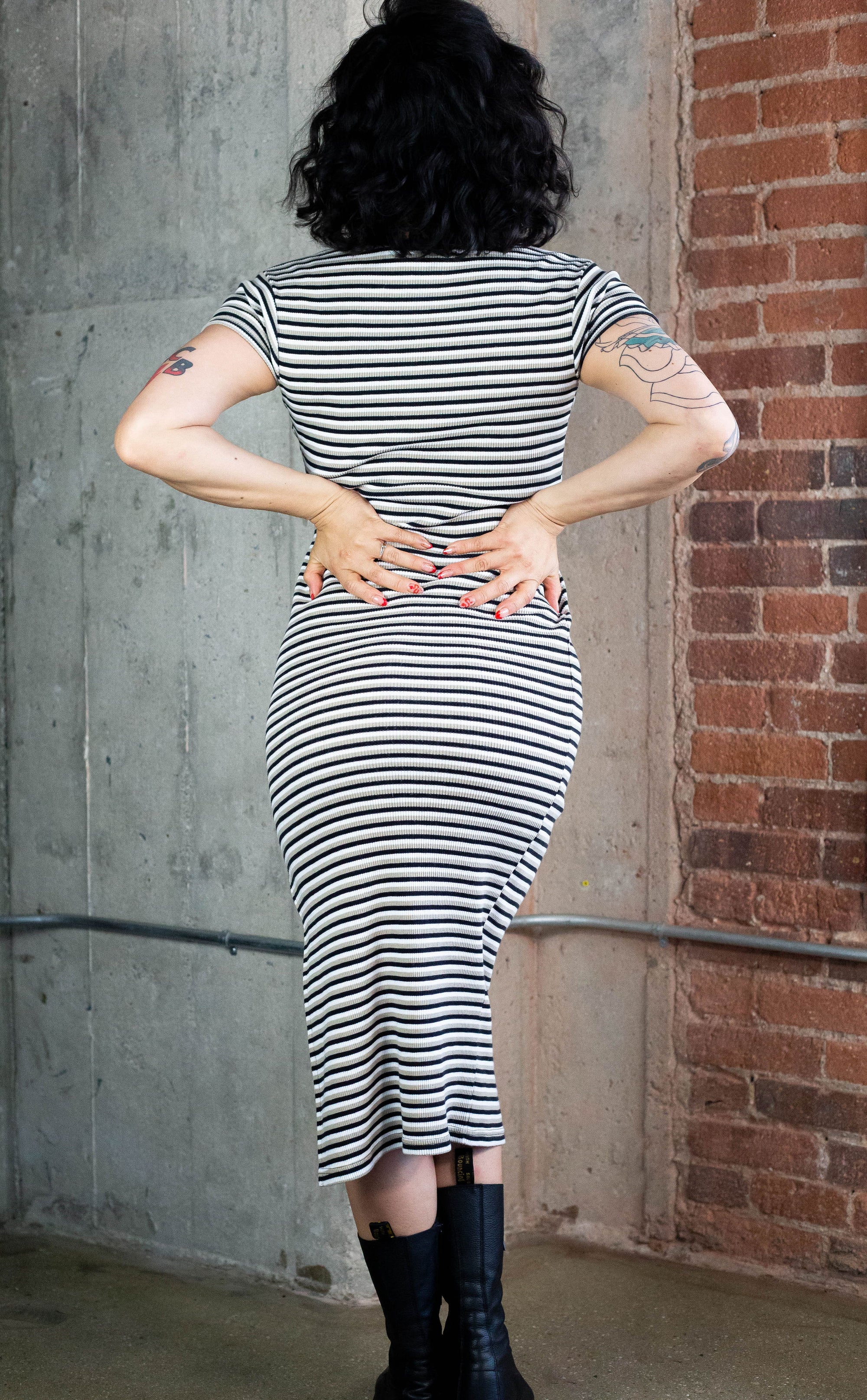 90"s Ribbed Striped Maxi Bodycon Dress (XS)