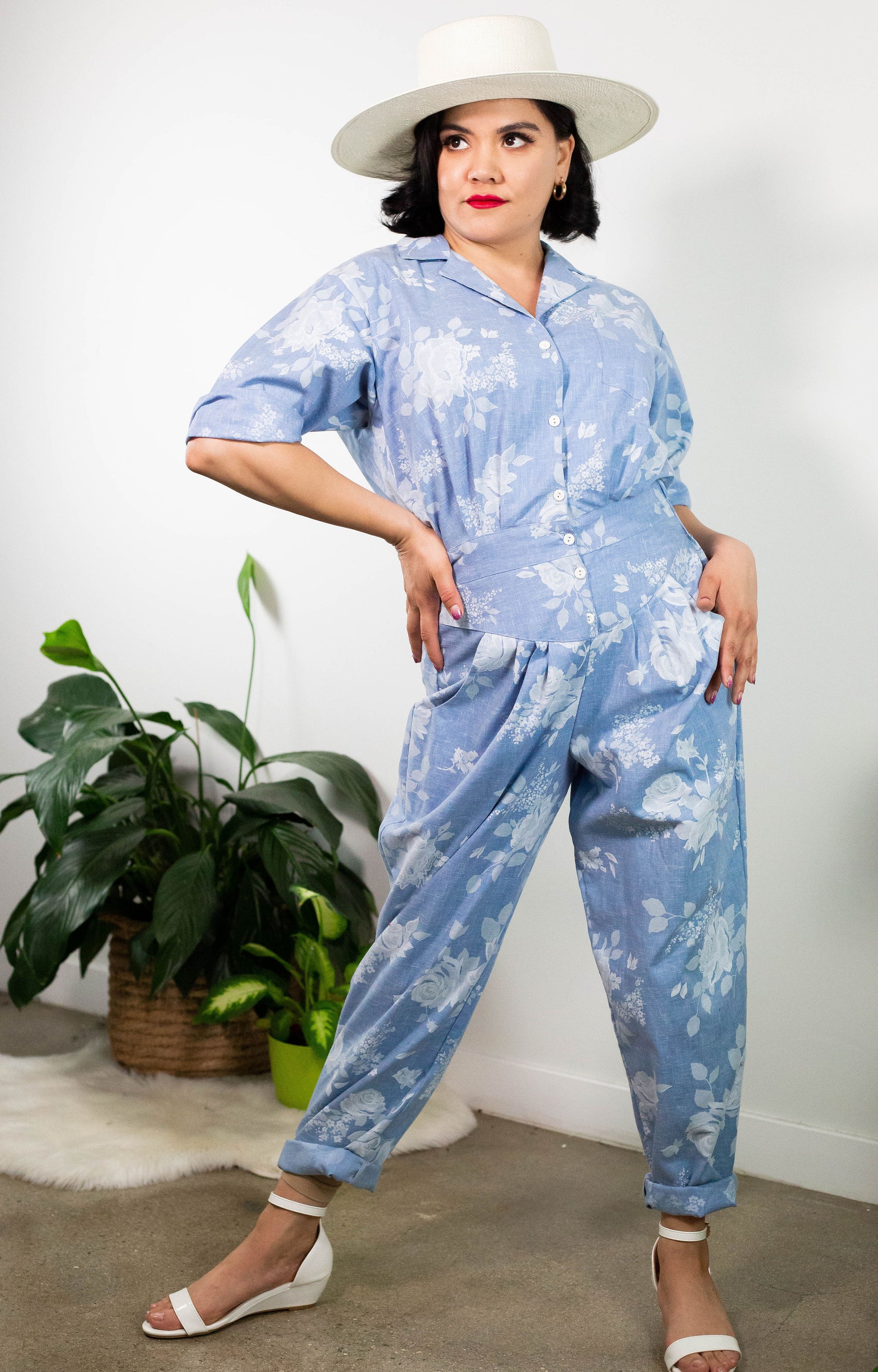 80's Cotton Tropical Jumpsuit (M)