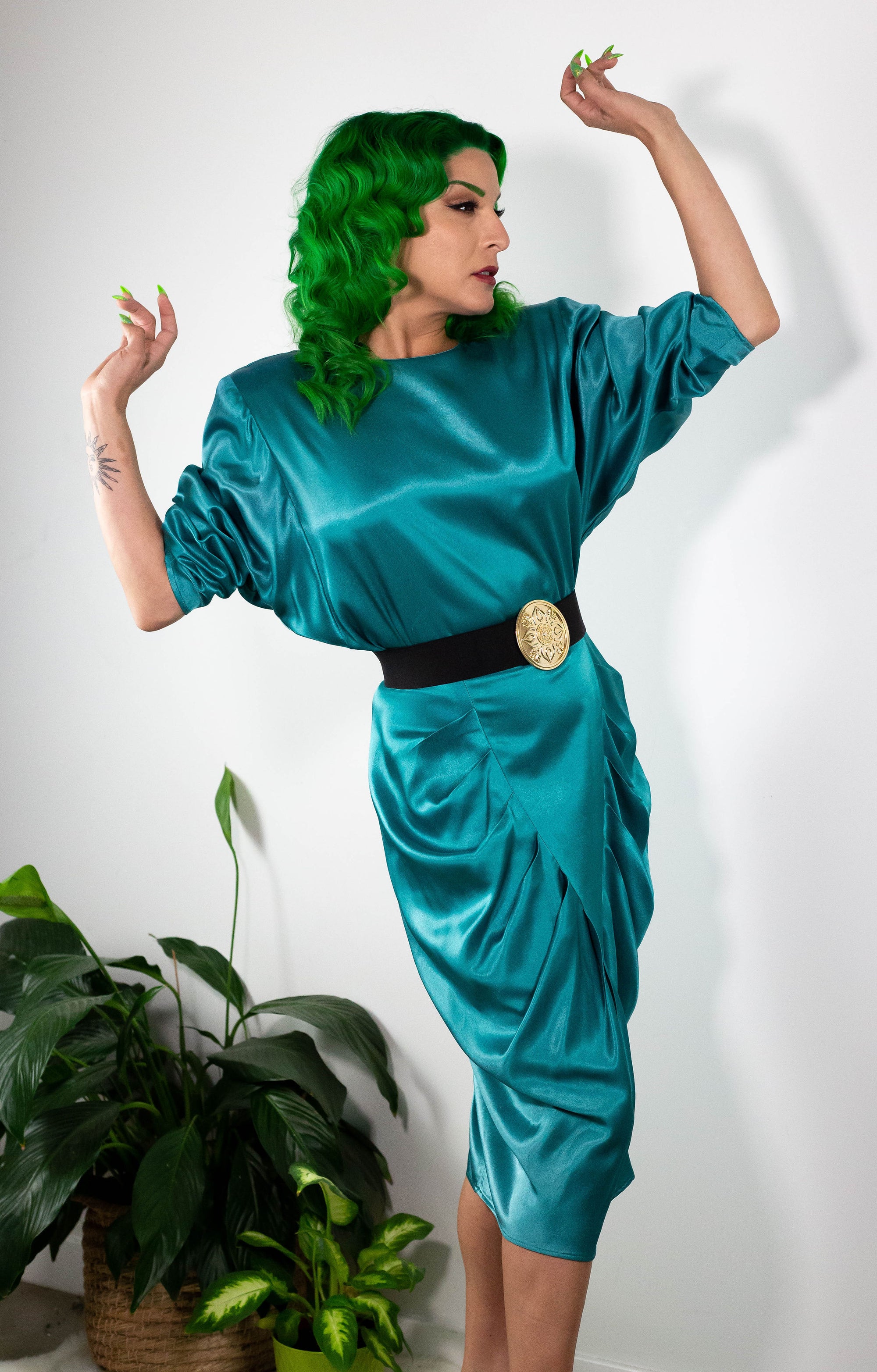 80's Silky Teal Dress (M-L)