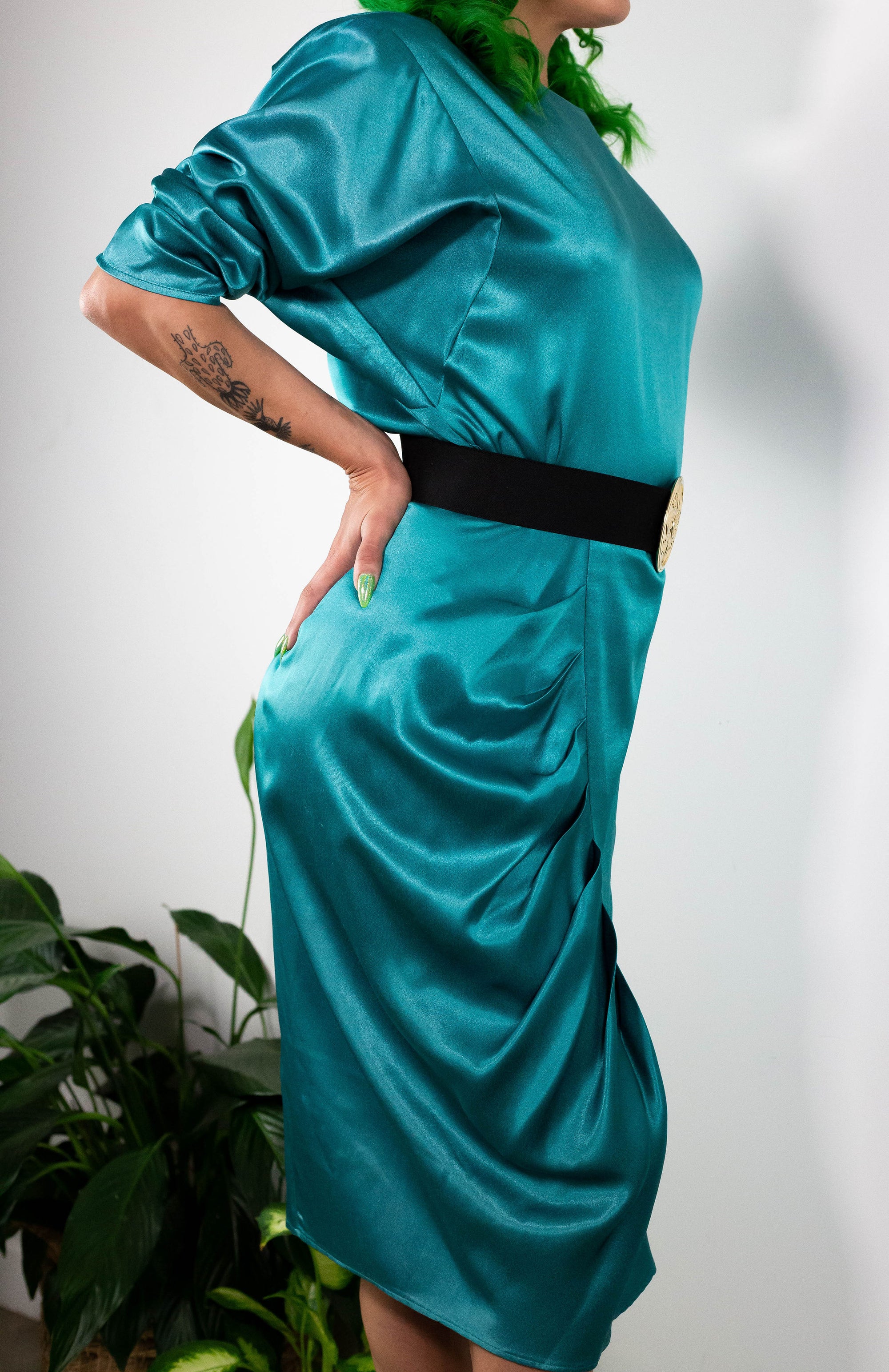 80's Silky Teal Dress (M-L)