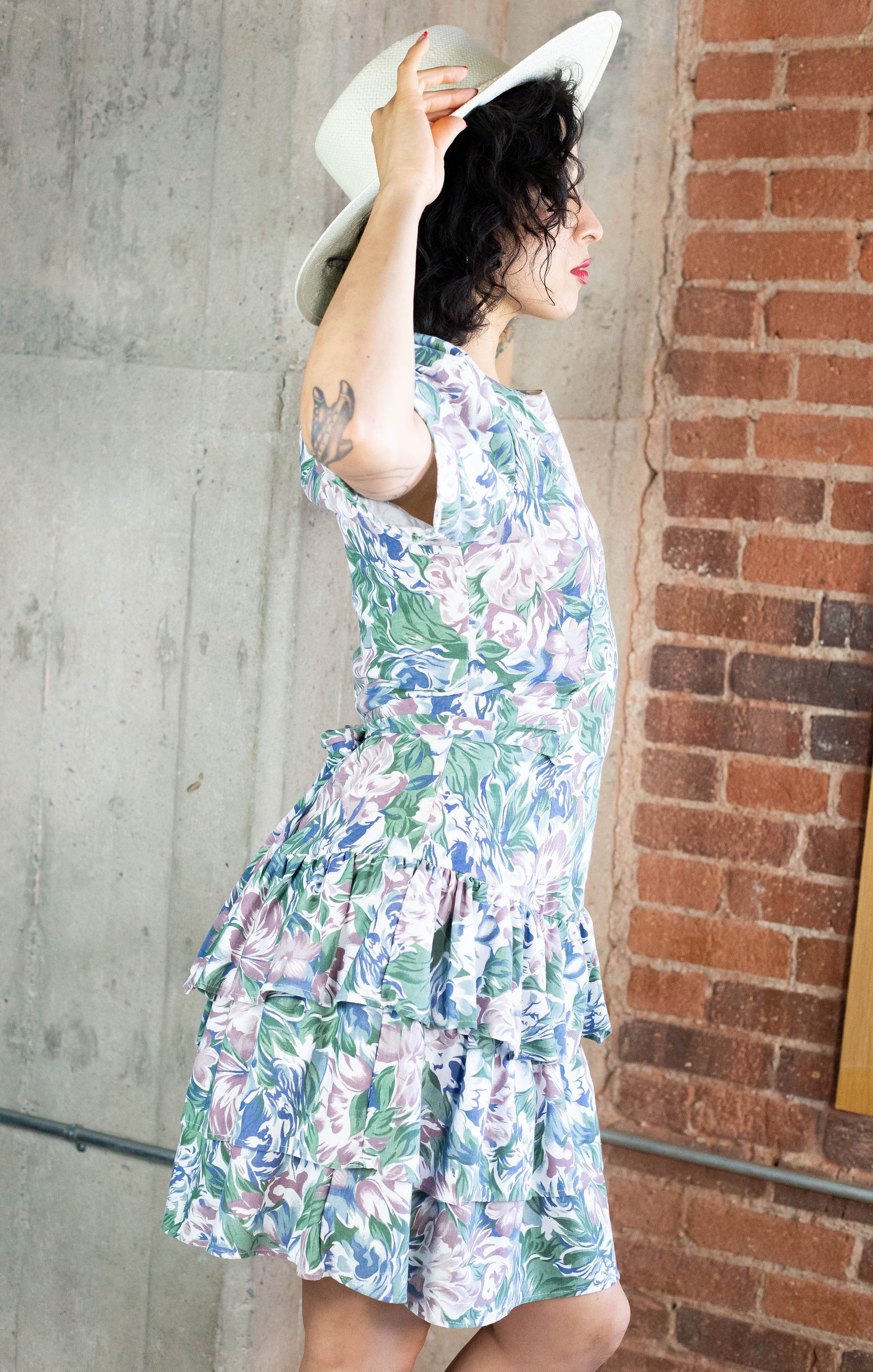 80's Floral Drop Waist Cotton Dress (M)