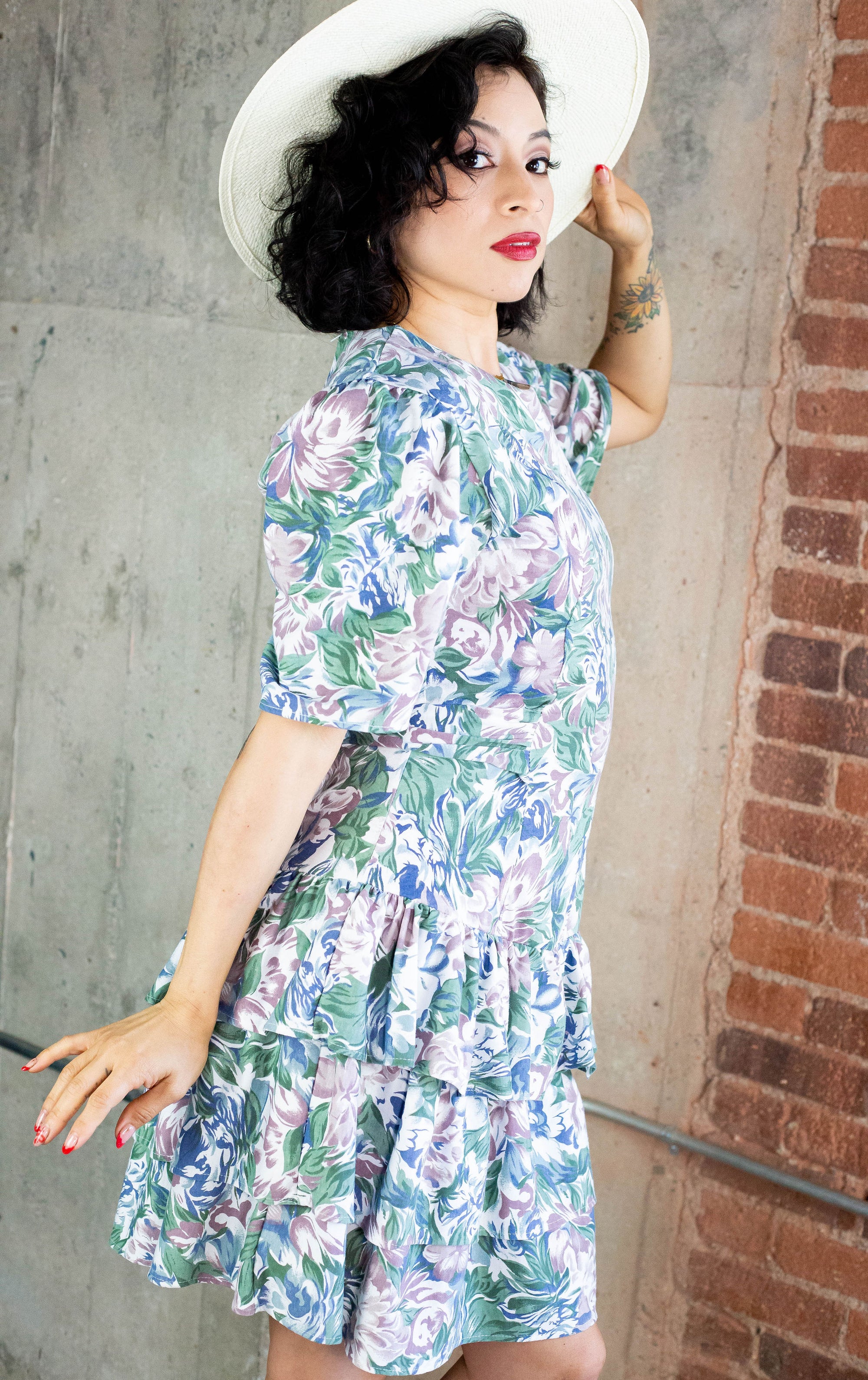 80's Floral Drop Waist Cotton Dress (M)